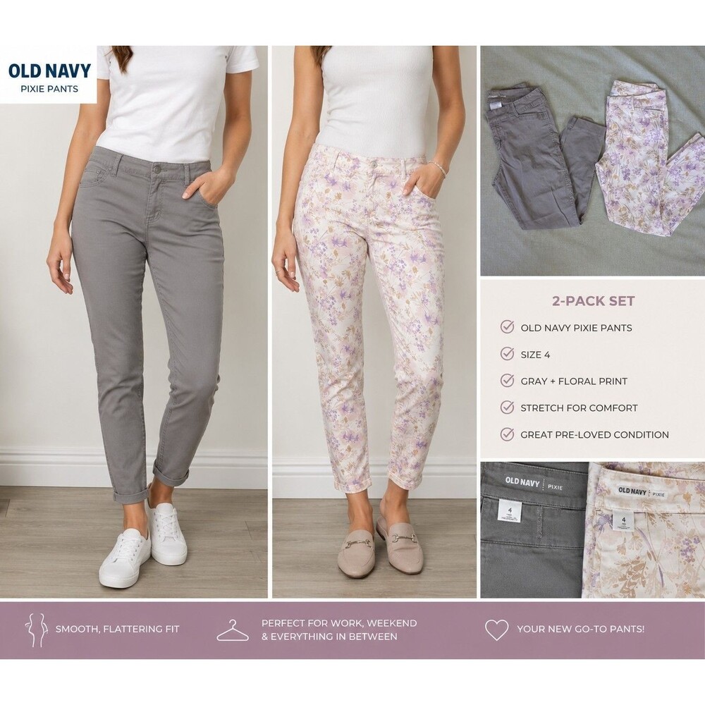 Old Navy Women's Pixie Pants Size 4 2-pack Gray and Floral Print Skinny Ankle